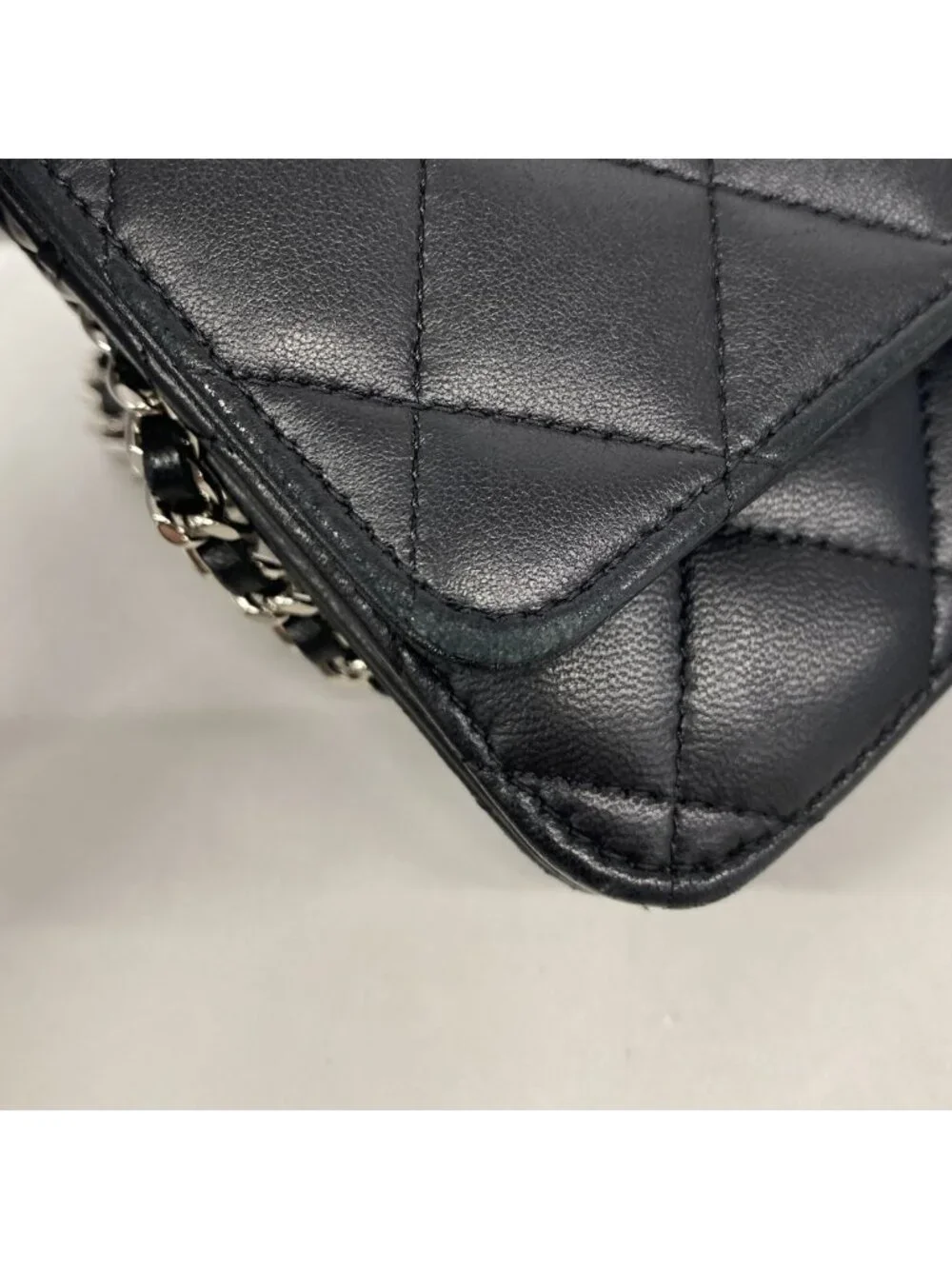 Chanel Wallet on Chain Quilted Lambskin Black Silver Shoulder Bag
